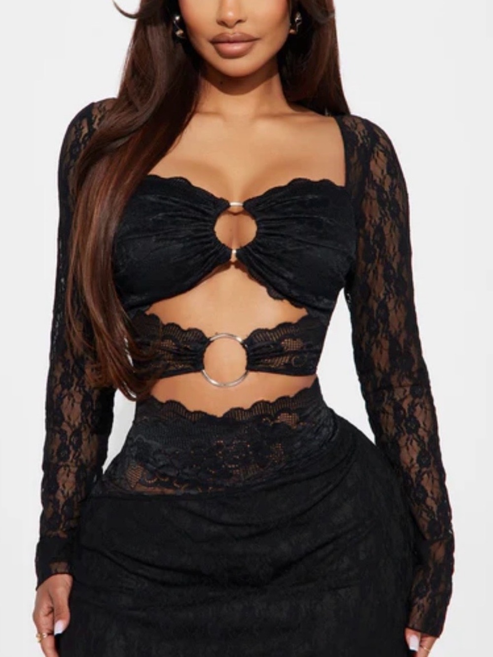 Fashion Nova Black Lace Mini Dress Ring Accent Size XS